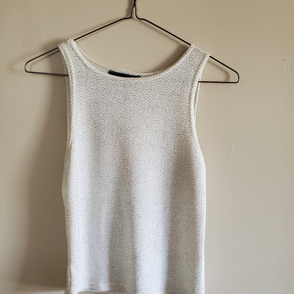 Stretchy white sparkly tank top